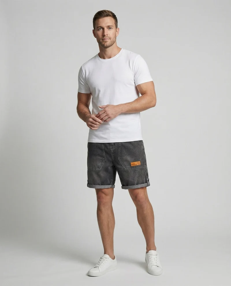 Herren Denim-Bermuda Locker Used Verstärkt
