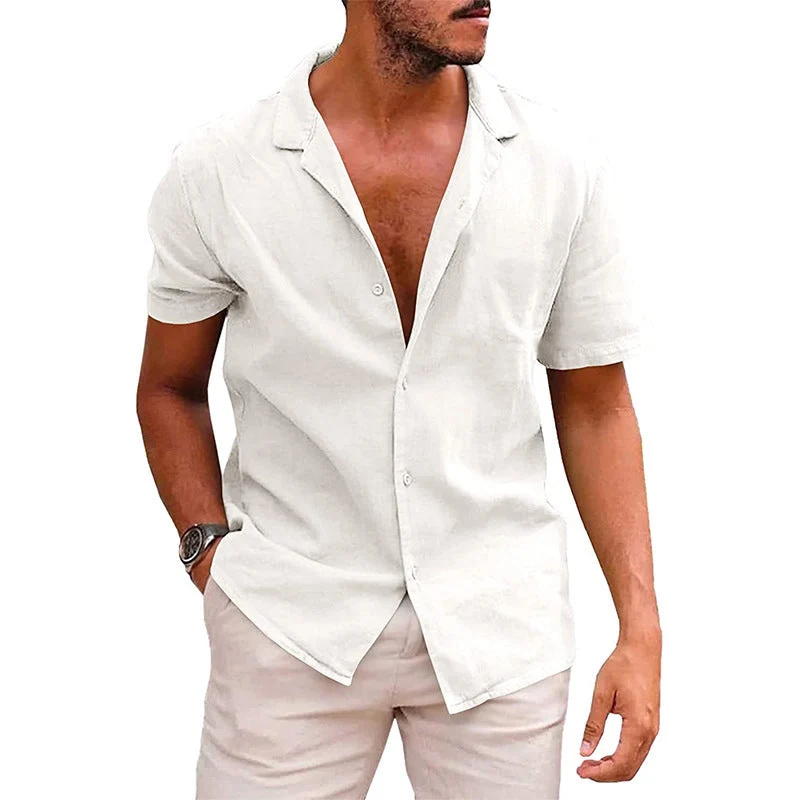 Herren Kurzarmhemd mit weichem Leinenmix und modernem Henley-Ausschnitt