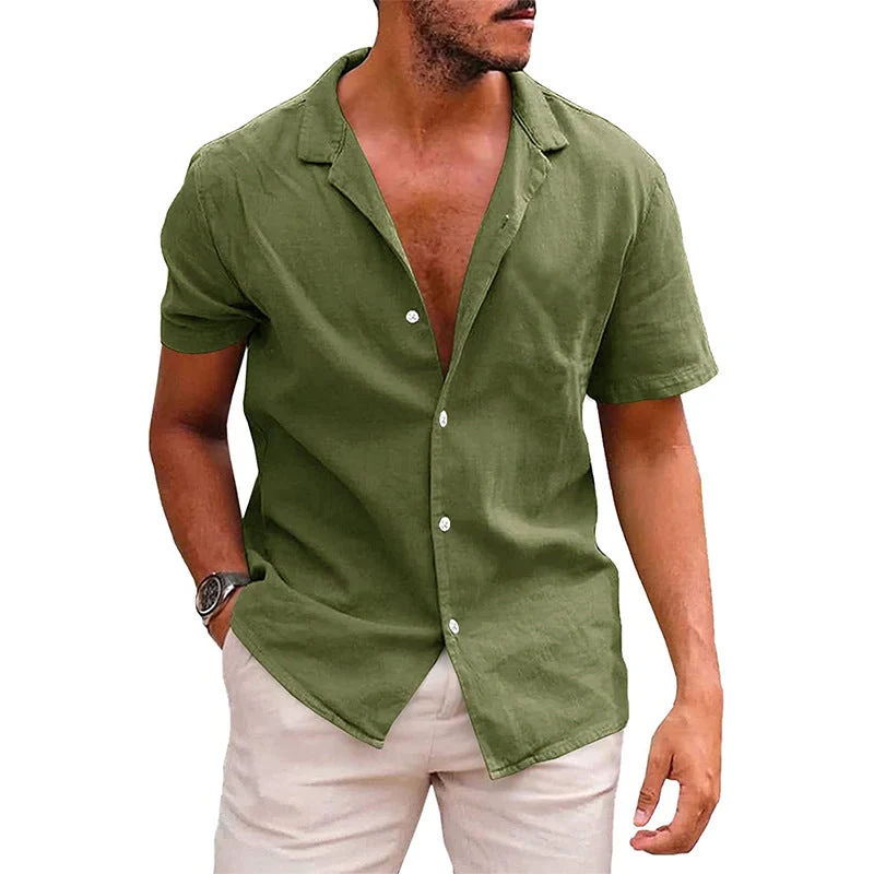 Herren Kurzarmhemd mit weichem Leinenmix und modernem Henley-Ausschnitt