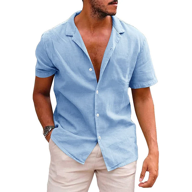 Herren Kurzarmhemd mit weichem Leinenmix und modernem Henley-Ausschnitt