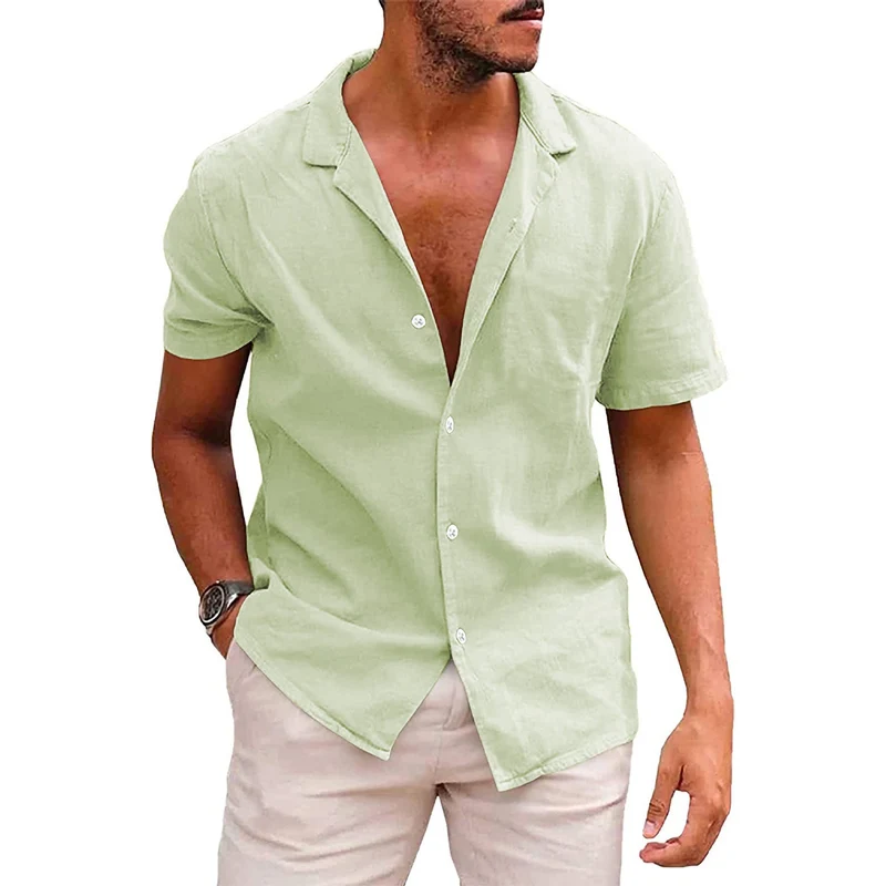 Herren Kurzarmhemd mit weichem Leinenmix und modernem Henley-Ausschnitt