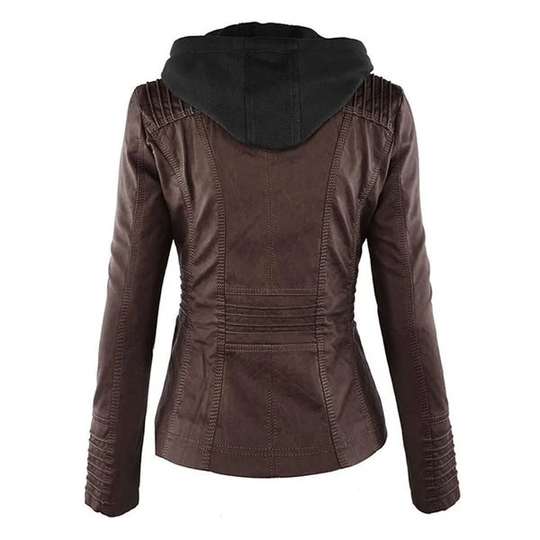 Doppellagige Lederjacke mit Kapuze - Warmer und Stilvoller Damenmantel - Arvani