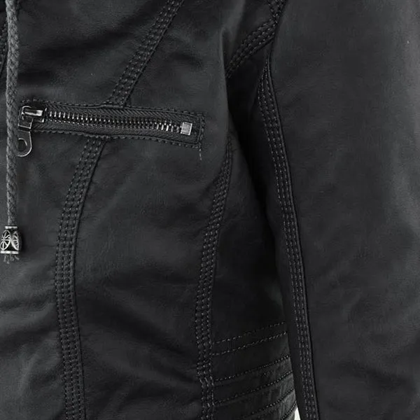 Doppellagige Lederjacke mit Kapuze - Warmer und Stilvoller Damenmantel - Arvani