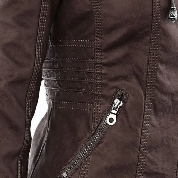 Doppellagige Lederjacke mit Kapuze - Warmer und Stilvoller Damenmantel - Arvani