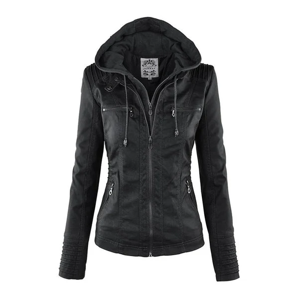 Doppellagige Lederjacke mit Kapuze - Warmer und Stilvoller Damenmantel - Arvani