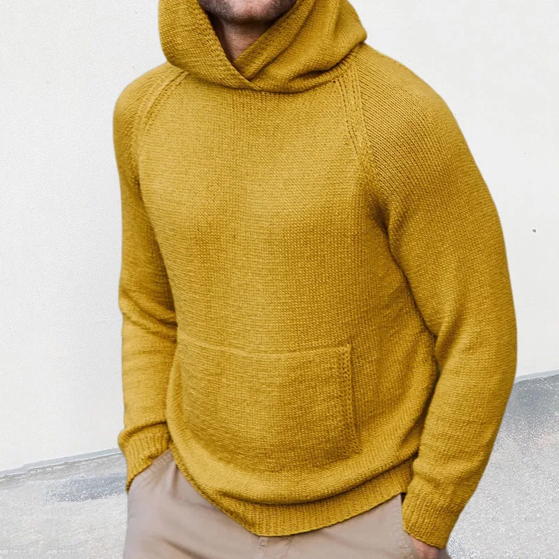 Herren Strickpullover mit Kapuze und feiner Maschenstruktur