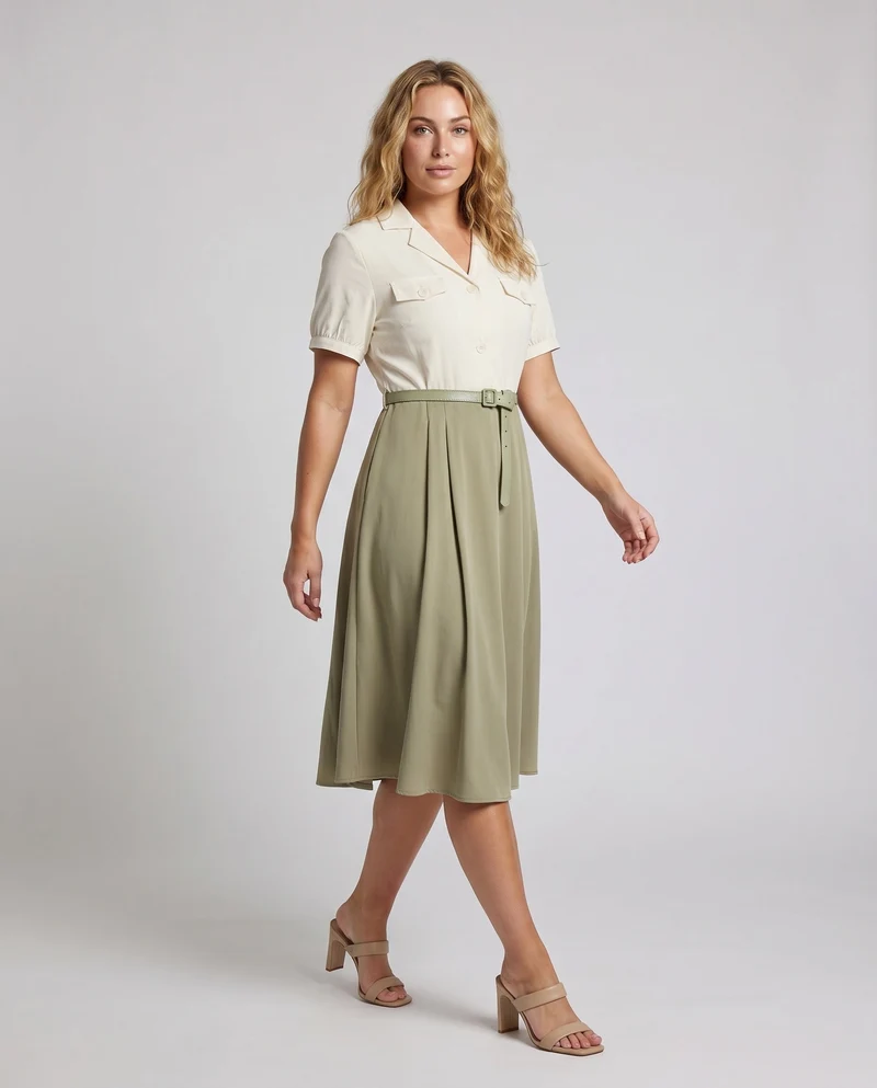 Damen Elegantes Wickelkleid mit taillierter Bluse und schwingendem Rock