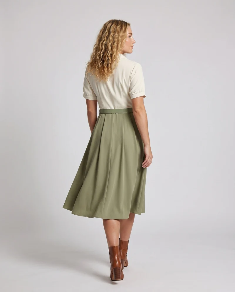 Damen Elegantes Wickelkleid mit taillierter Bluse und schwingendem Rock