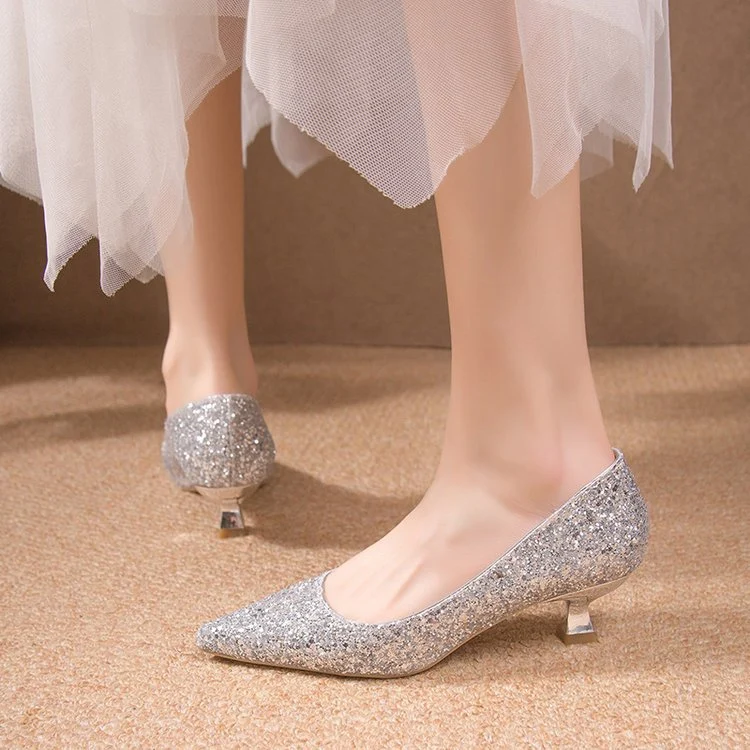 Damen Glitzernde Mittelhoch-Absätze mit elegantem Lochmuster Nord Taschen
