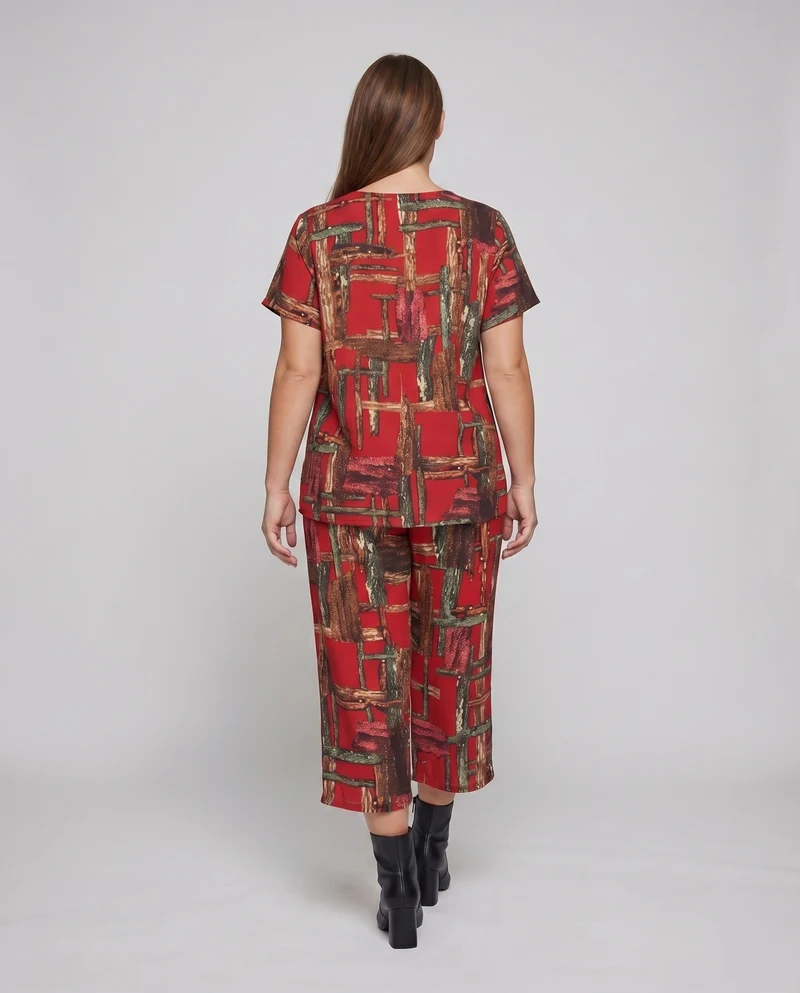 Damen Hausanzug Kurzarmshirt Culotte-Hose Zweiteilig