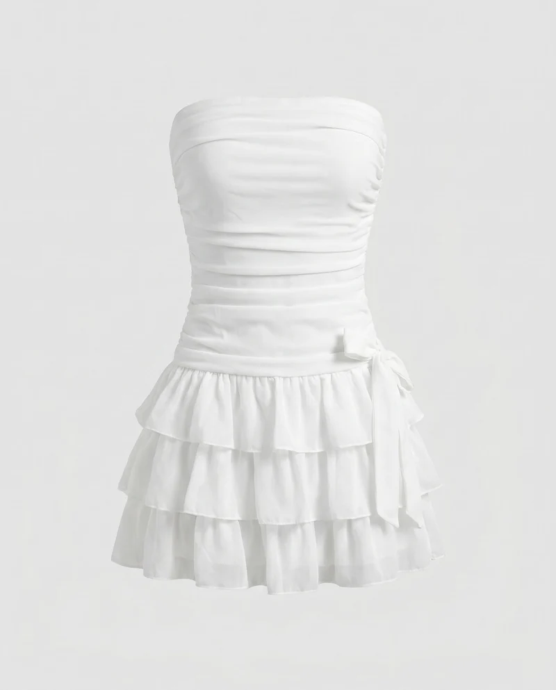 Damen Elegante Geraffte Korsage MischgewNord Taschene Abend-Minikleid
