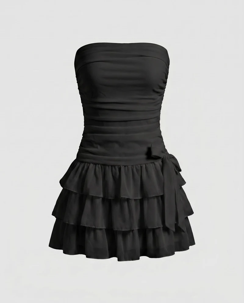 Damen Elegante Geraffte Korsage MischgewNord Taschene Abend-Minikleid