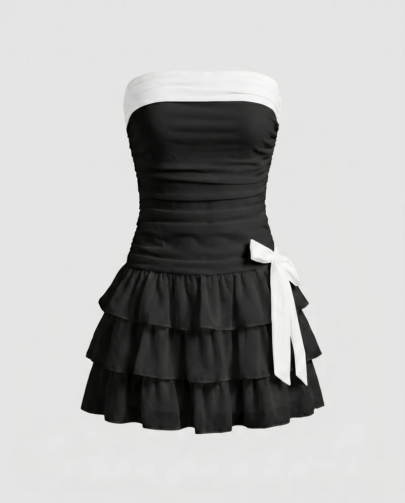 Damen Elegante Geraffte Korsage MischgewNord Taschene Abend-Minikleid