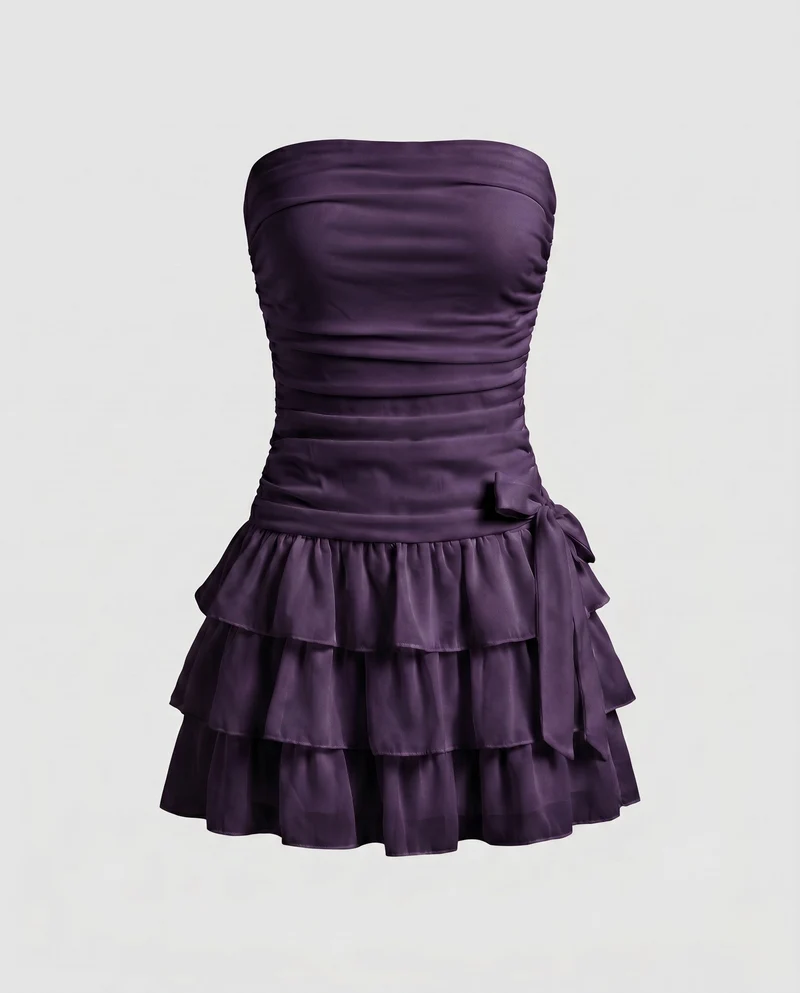 Damen Elegante Geraffte Korsage MischgewNord Taschene Abend-Minikleid