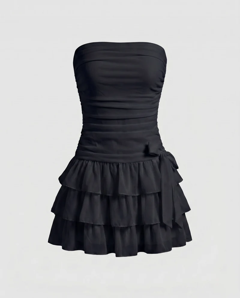 Damen Elegante Geraffte Korsage MischgewNord Taschene Abend-Minikleid