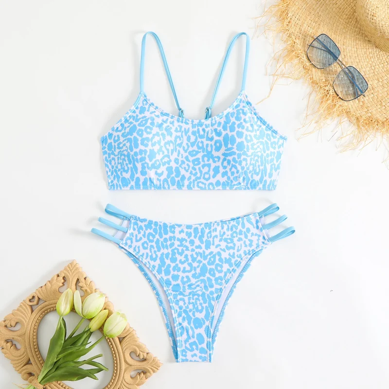 Damen Triangel-Bikini mit aufregendem Leopardenmuster und sportlichen Details