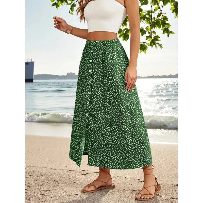 Damen Maxirock mit floralen Knopfdetails und seitlichem Schlitz Nord Taschen