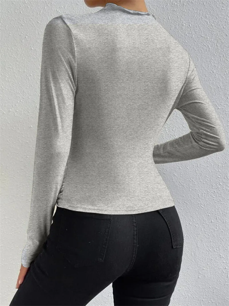 Elegantes Ruching Langarmshirt