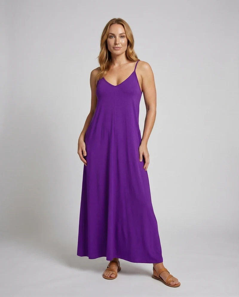 Damen entspanntes A-Linien-Maxi-Jerseykleid