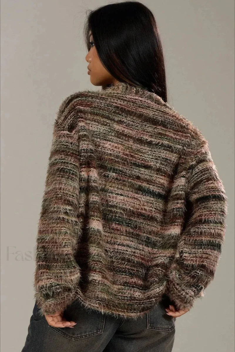 Vintage Streifen Cardigan mit V-Ausschnitt