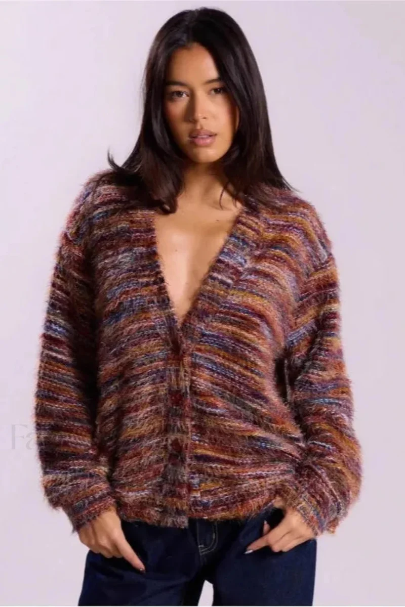 Vintage Streifen Cardigan mit V-Ausschnitt