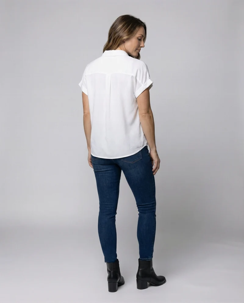 Damen Lockeres Kurzarm Leinenmix Hemd