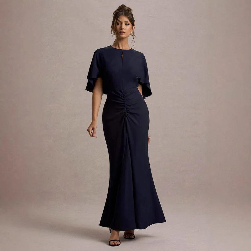 Damen Elegantes Abendkleid mit voluminösen Ärmeln und raffiniertem Wickeldetail