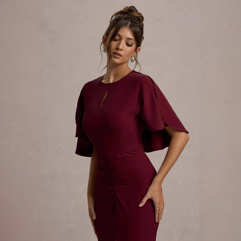 Damen Elegantes Abendkleid mit voluminösen Ärmeln und raffiniertem Wickeldetail