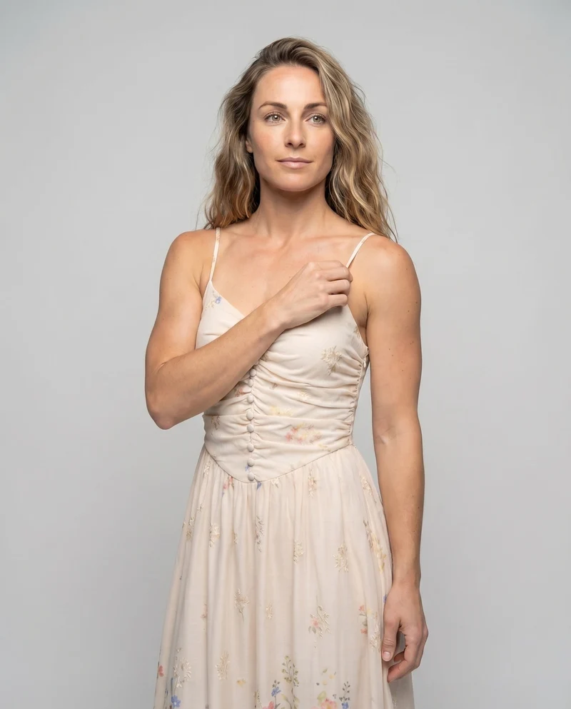 Damen Maxikleid Geraffte Corsage Bindeträger Floraler Saum