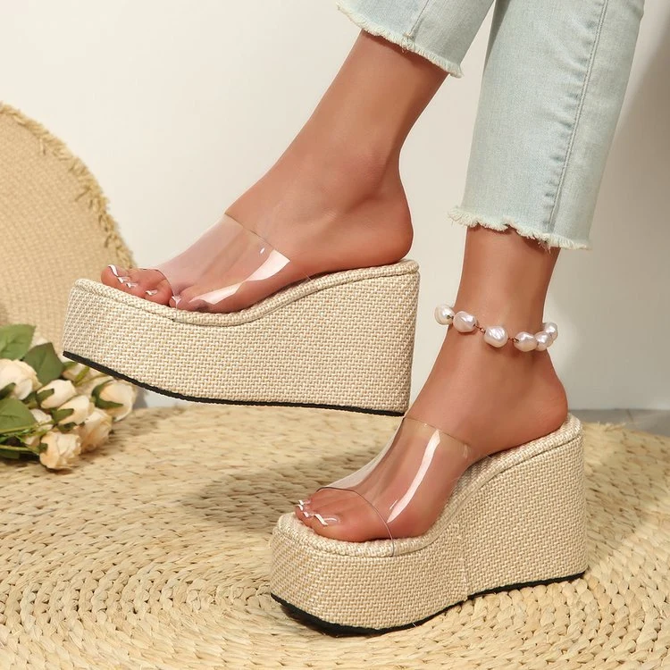 Damen Wedge-Pantoletten mit transparentem Obermaterial und komfortabler Sohle
