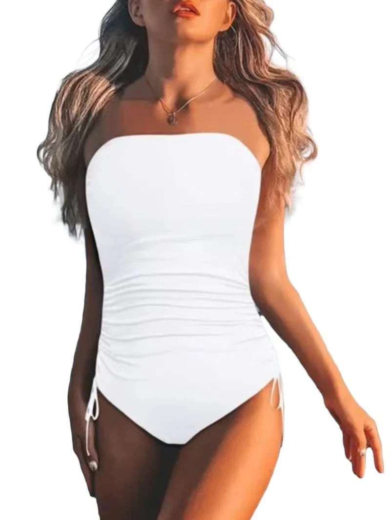Damen Bandeau Badeanzug mit seitlichen Raffungselementen