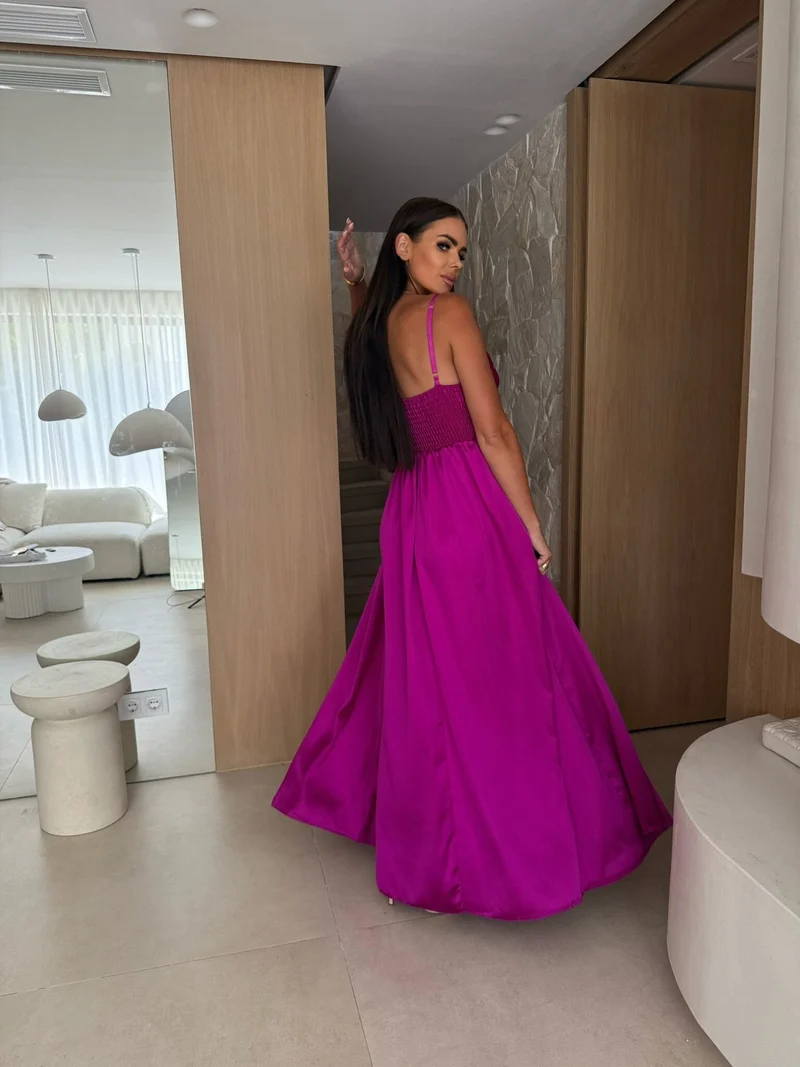 Damen Maxikleid mit geflochtenem Oberteil und offenem Rücken Nord Taschen
