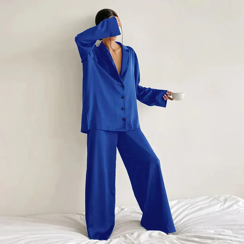 Satin PyjamA-Satz mit Weitem Hose
