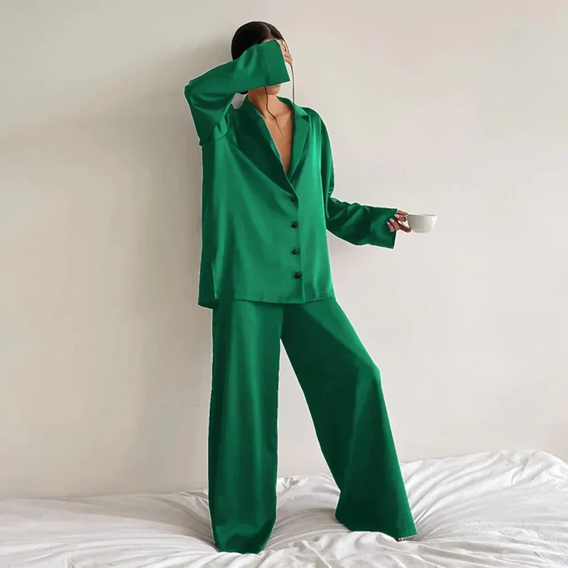 Satin PyjamA-Satz mit Weitem Hose