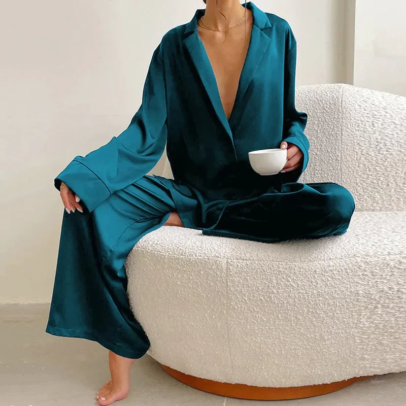 Satin PyjamA-Satz mit Weitem Hose