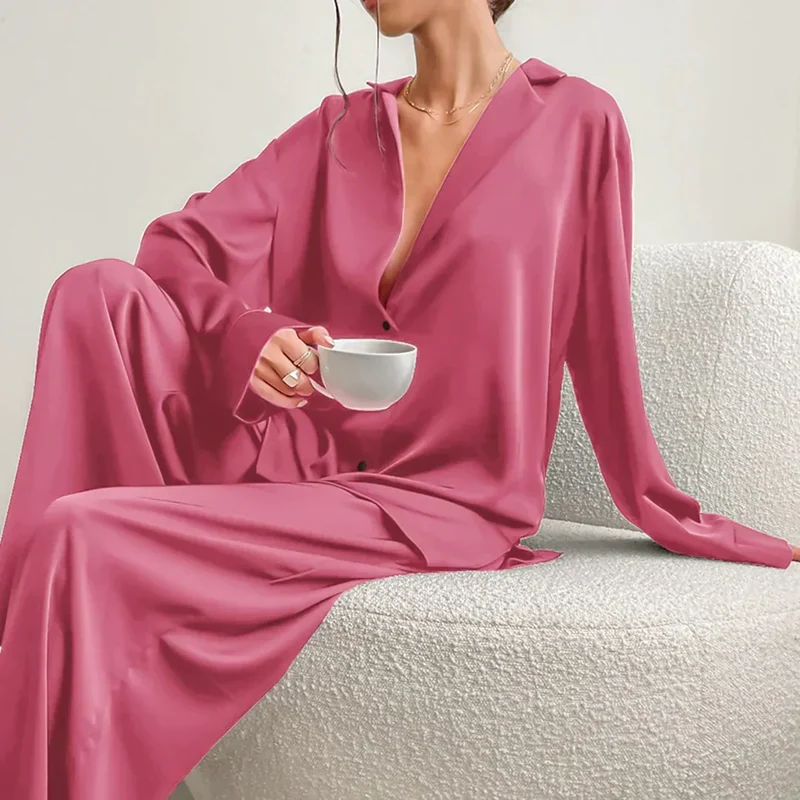 Satin PyjamA-Satz mit Weitem Hose