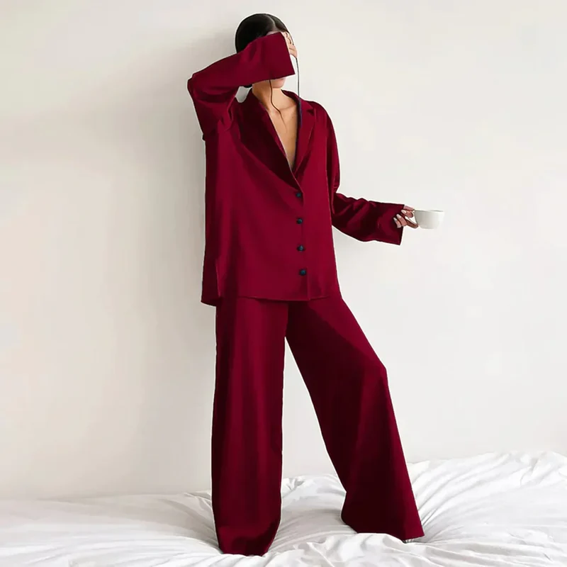 Satin PyjamA-Satz mit Weitem Hose