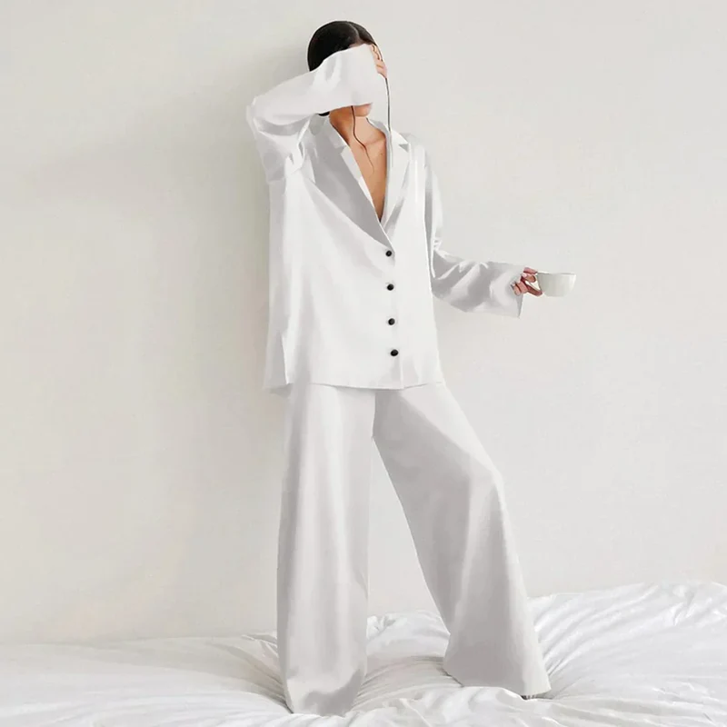 Satin PyjamA-Satz mit Weitem Hose