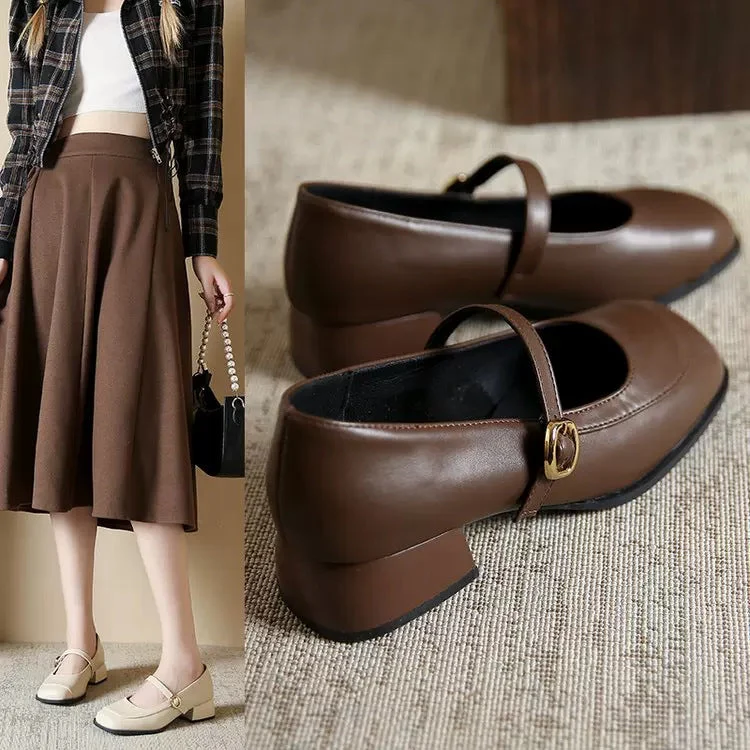 Damen Elegante Mary Janes mit modischem Riemen und komfortablem Blockabsatz