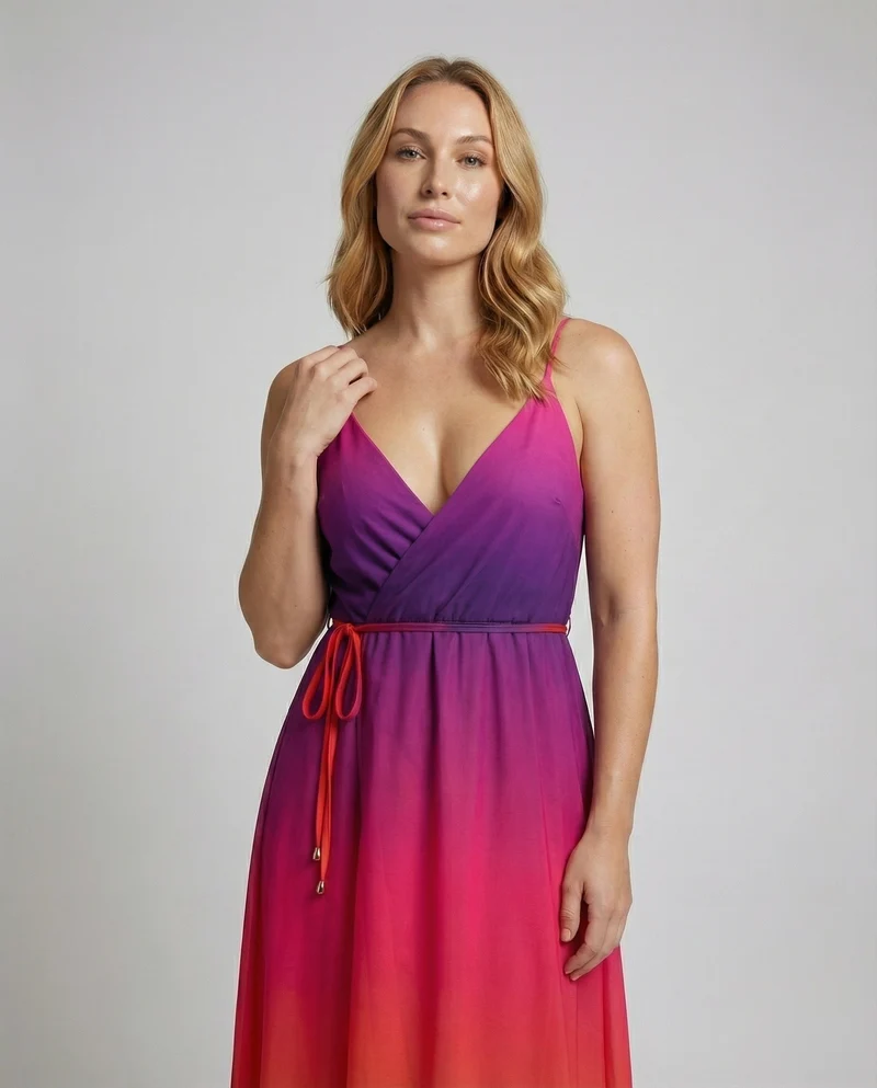 Damen fließendes Maxikleid mit V-Bustier