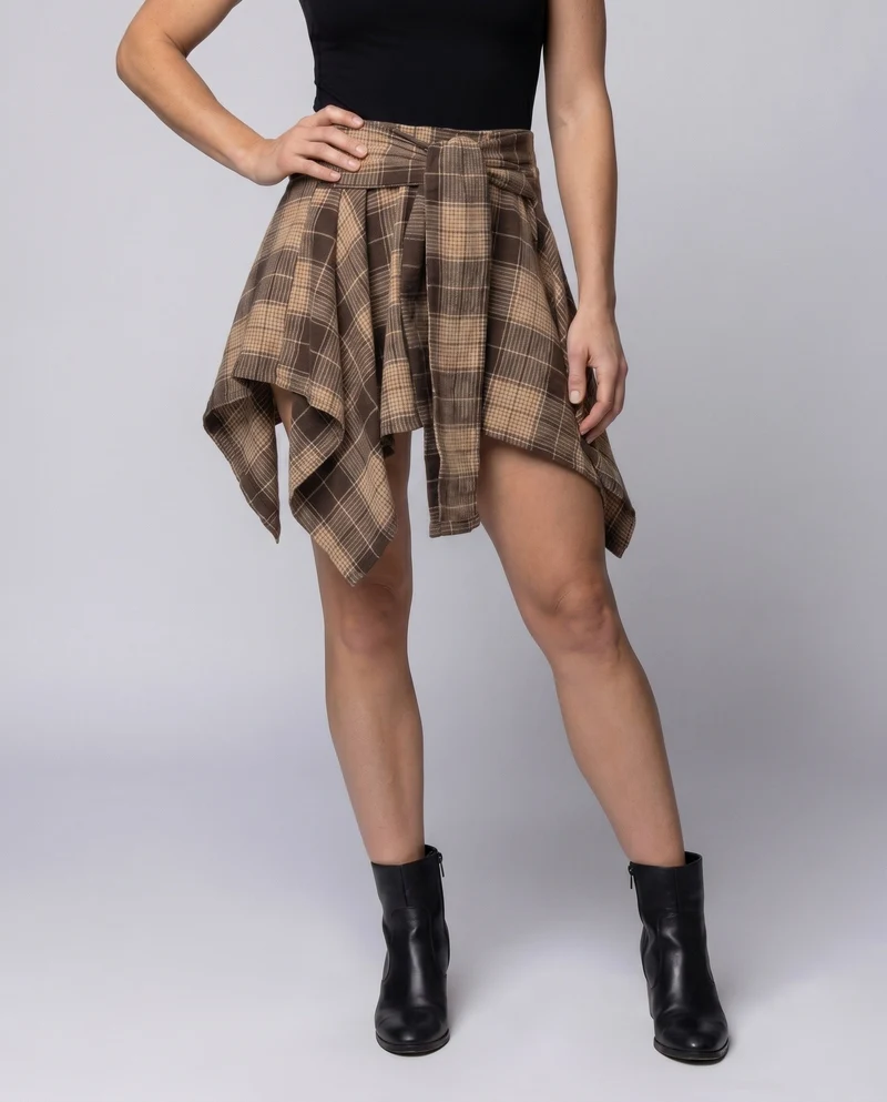 Damen Karo Minikleid mit asymmetrischem Saum