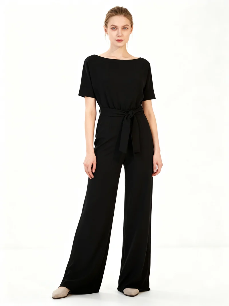 Damen Jumpsuit | Gerader Schnitt, Hohe Taille, Lang, Strickmaterial