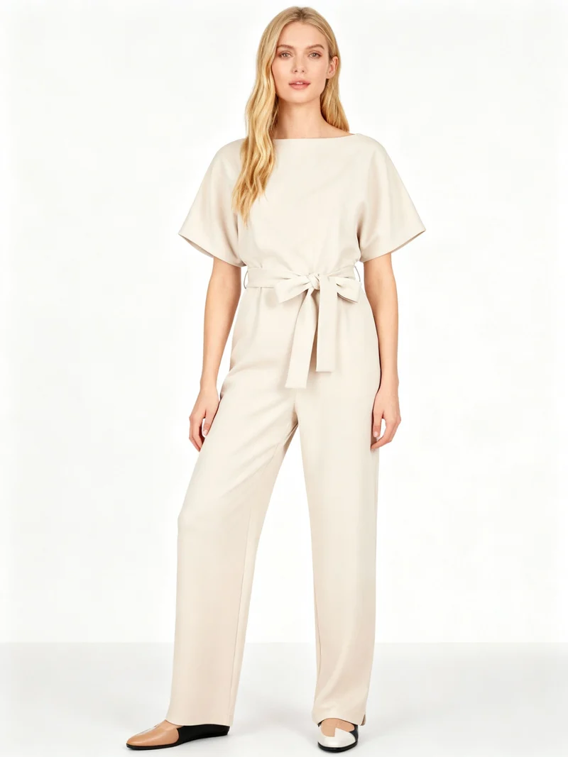Damen Jumpsuit | Gerader Schnitt, Hohe Taille, Lang, Strickmaterial