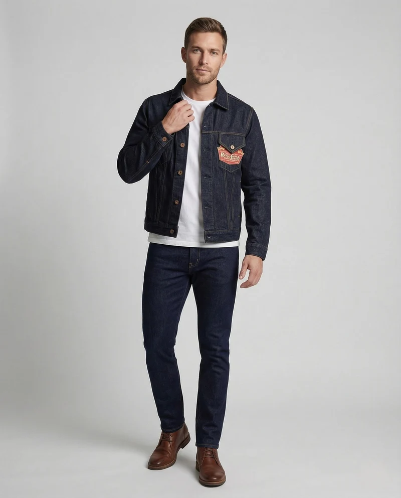 Herren Trucker Jeansjacke aus Raw Denim mit Brusttaschen