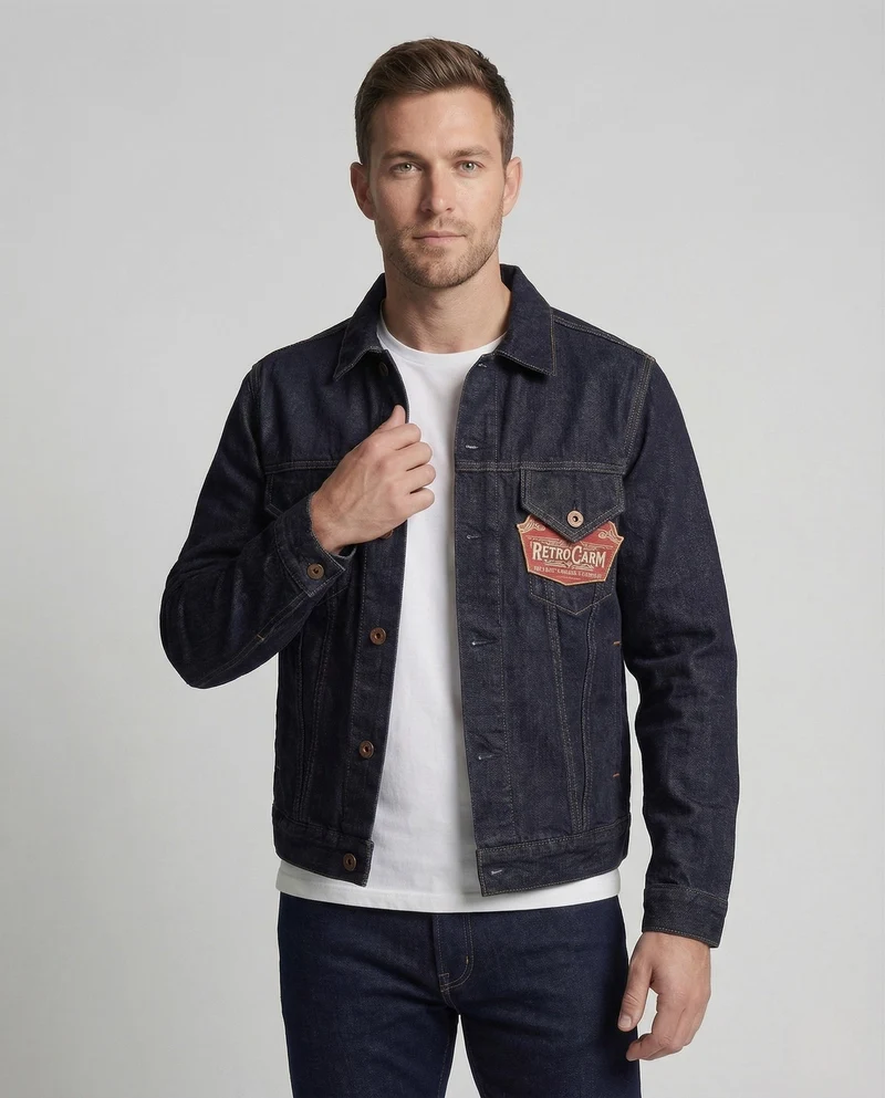 Herren Trucker Jeansjacke aus Raw Denim mit Brusttaschen