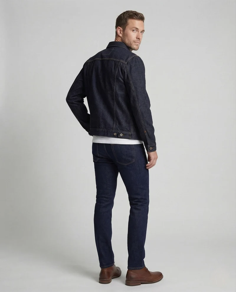 Herren Trucker Jeansjacke aus Raw Denim mit Brusttaschen