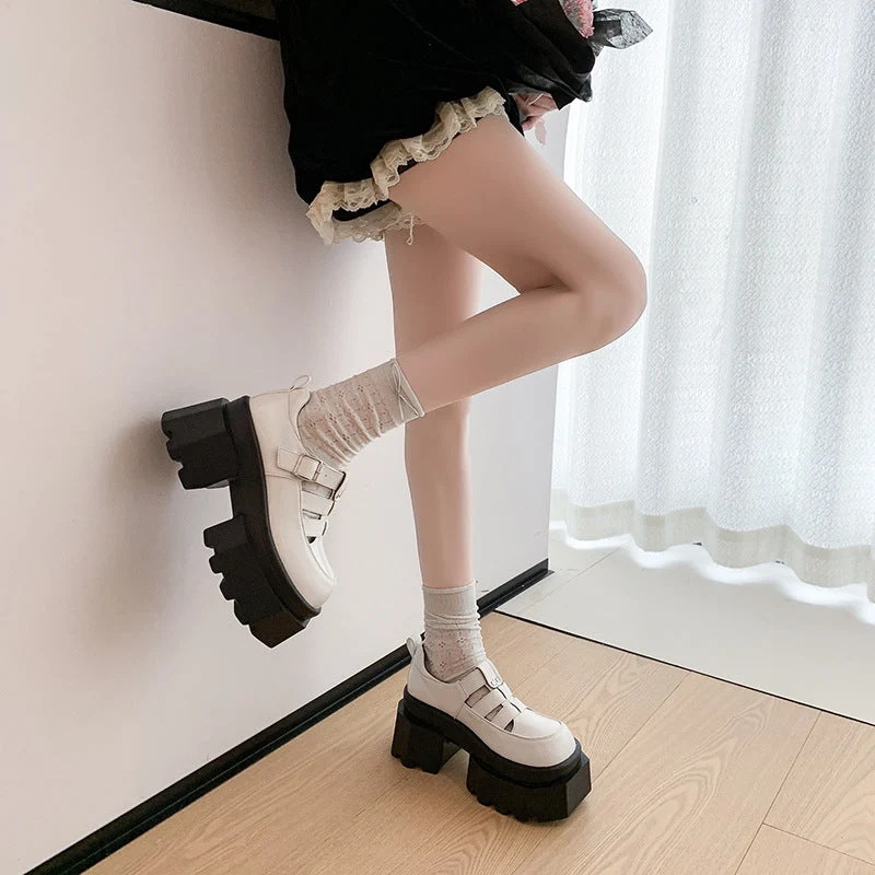 Damen Plateau-Schuhe mit modischem Riemen-Design und hohem Blockabsatz Nord Taschen