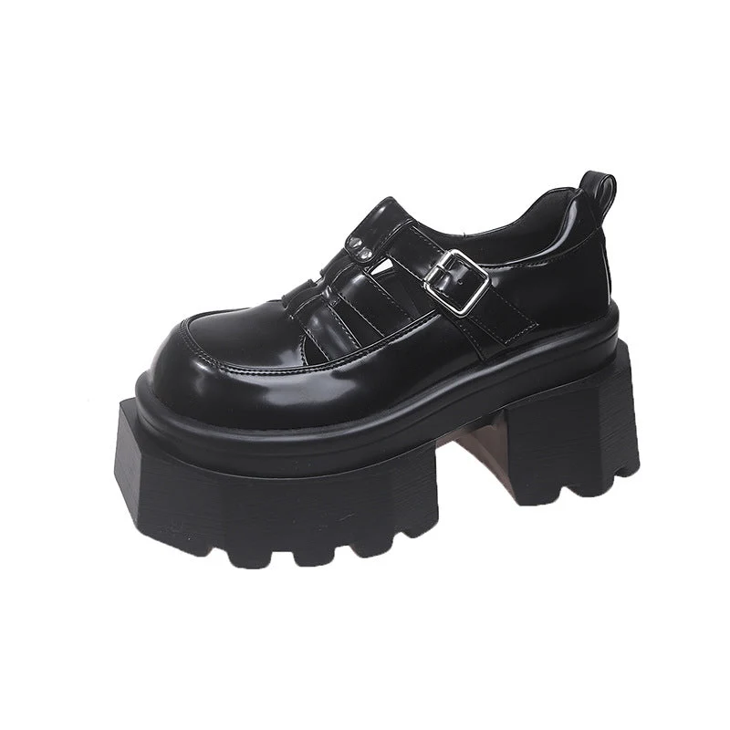 Damen Plateau-Schuhe mit modischem Riemen-Design und hohem Blockabsatz Nord Taschen
