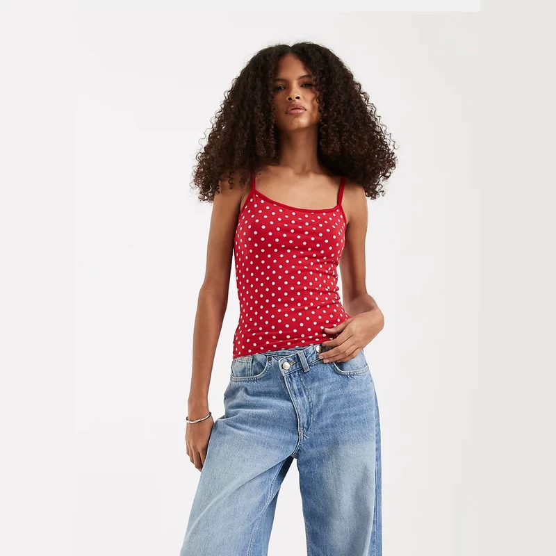 Damen Spaghettiträgertop mit Polka-Dots