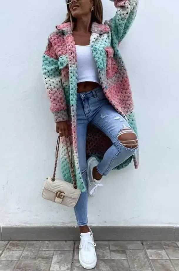 Nord Taschen | lange gestrickte Jacke - übergroße warme Außenlage für lässigen täglichen Stil